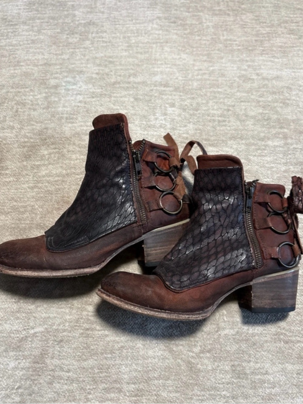 Freebird by Steven Brown Leather Ankle Booties with Black Textured Panel